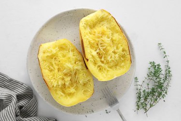 Shred spaghetti squash