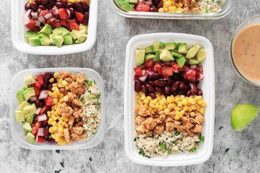 Add burrito bowl ingredients to separate containers