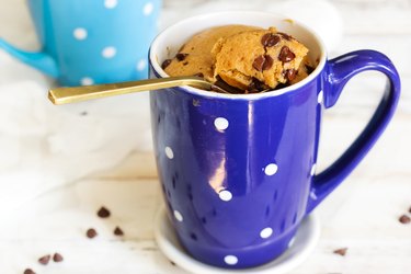 Chocolate chip Microwave Mug Cake, selective focus