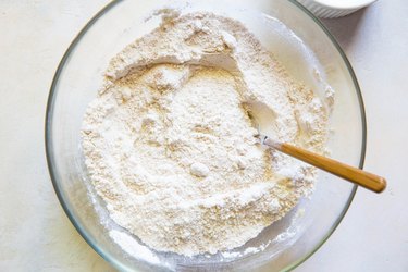 Dry topping ingredients stirred in a bowl