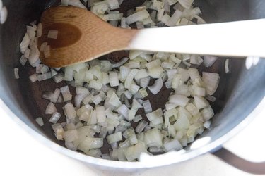 onion sauteeing in a stock pot