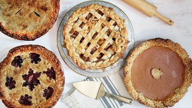 Four pies decorated with all of the techniques below