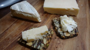 Grain free, paleo-friendly Nordic Stone Age Nut Bread with sharp cheddar and camembert cheese.