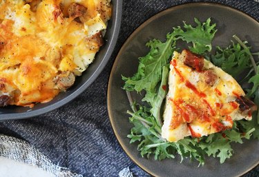 Breakfast strata and leafy greens