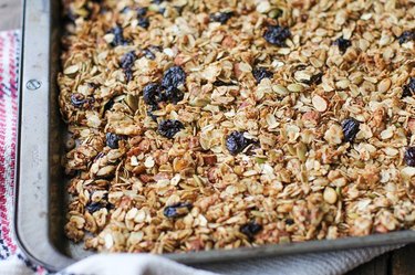 Homemade granola, baking.