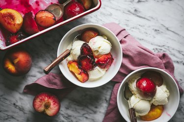 Stone fruit with ice cream