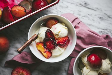 Stone fruit with ice cream