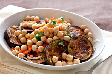 grilled eggplant discs with lemony chickpeas