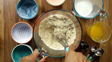 Whisking dry ingredients for low carb gluten free maple nut scones.