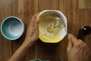 Mixing low carb maple frosting for gluten free scones.