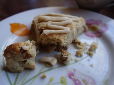 Gluten free low carb maple pecan scone on a plate.