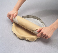 Roll tart dough into tart pan.