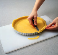 Cut dough so it\'s even with the tart pan when baking tarts.