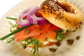 Smoked salmon on a toasted bagel is a light, yet filling breakfast.