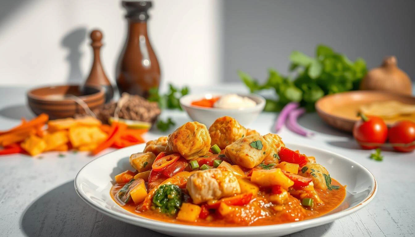 Plated Mounjaro recipe dish served with herbs and vegetables