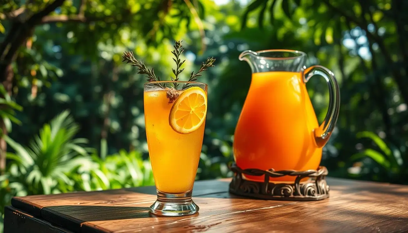 Traditional drink Brazilian Mounjaro Recipe served in a glass with herbs